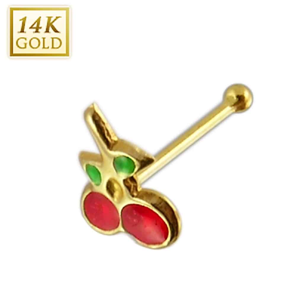 14K Gold Cherry Nose Bone 20g Jewelry – BodyMods