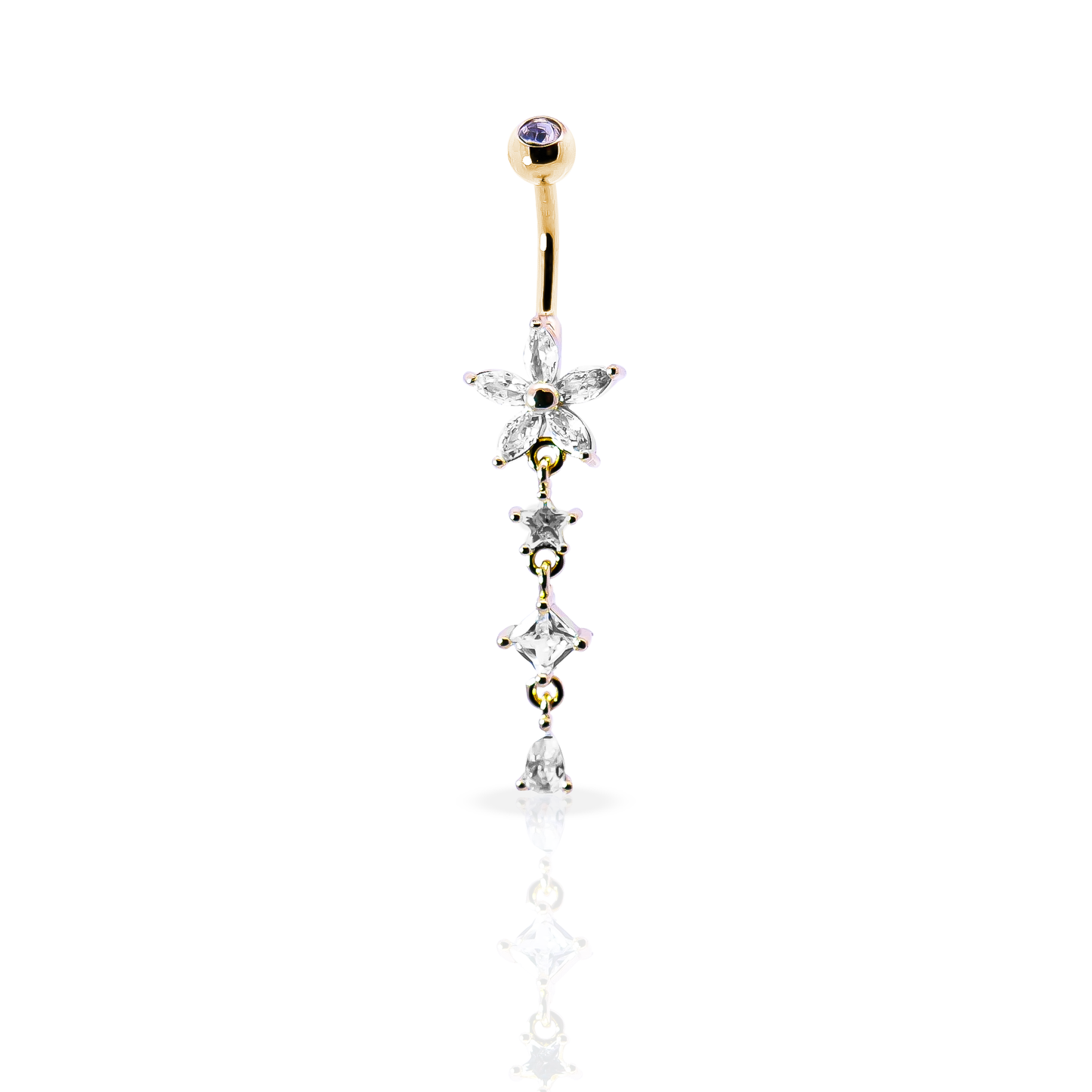 Forest Flower Dangle Belly Button Piercing - Gold