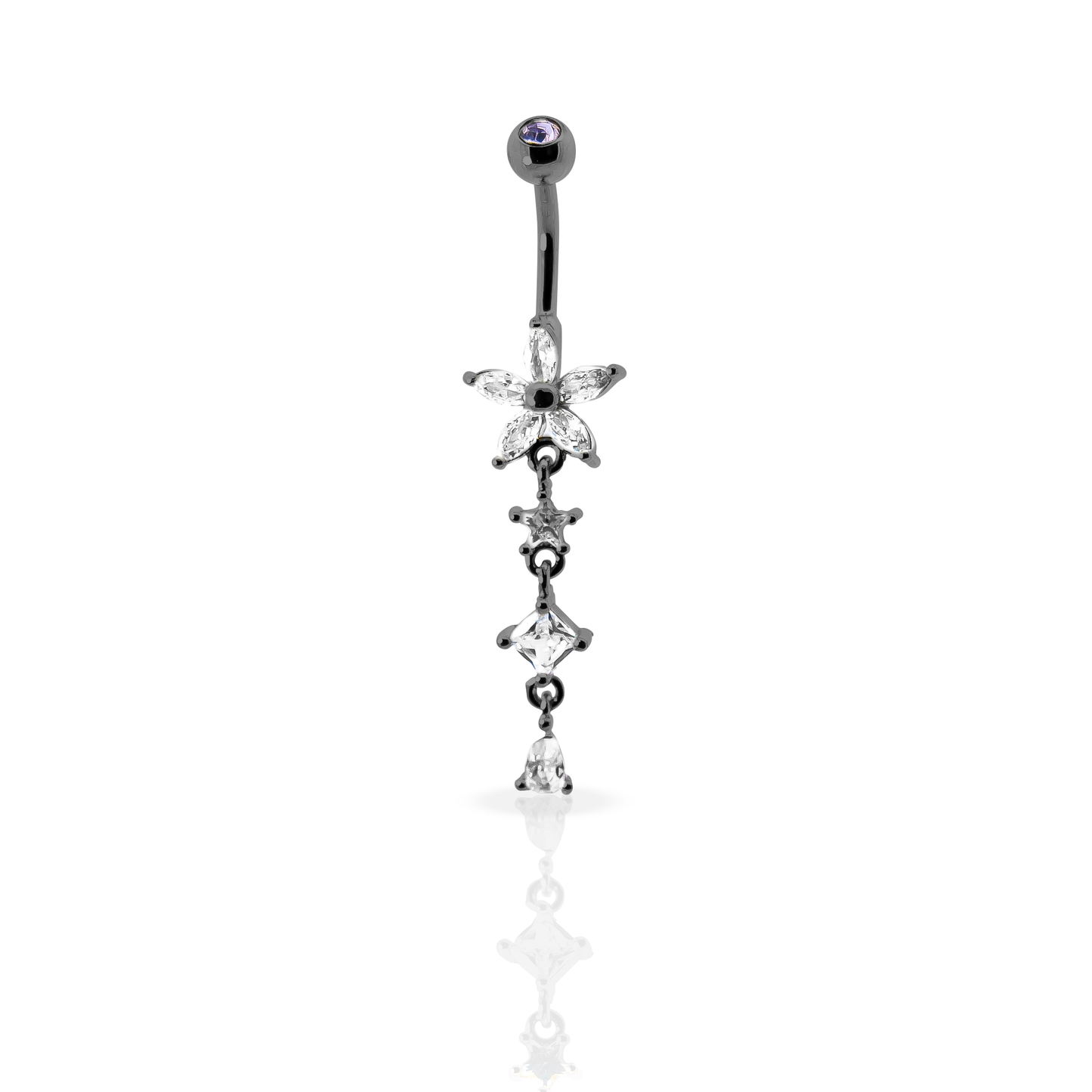 Forest Flower Dangle Belly Button Piercing - Blackline
