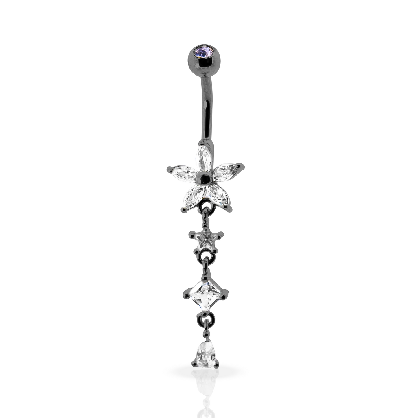 Forest Flower Dangle Belly Button Piercing - Blackline