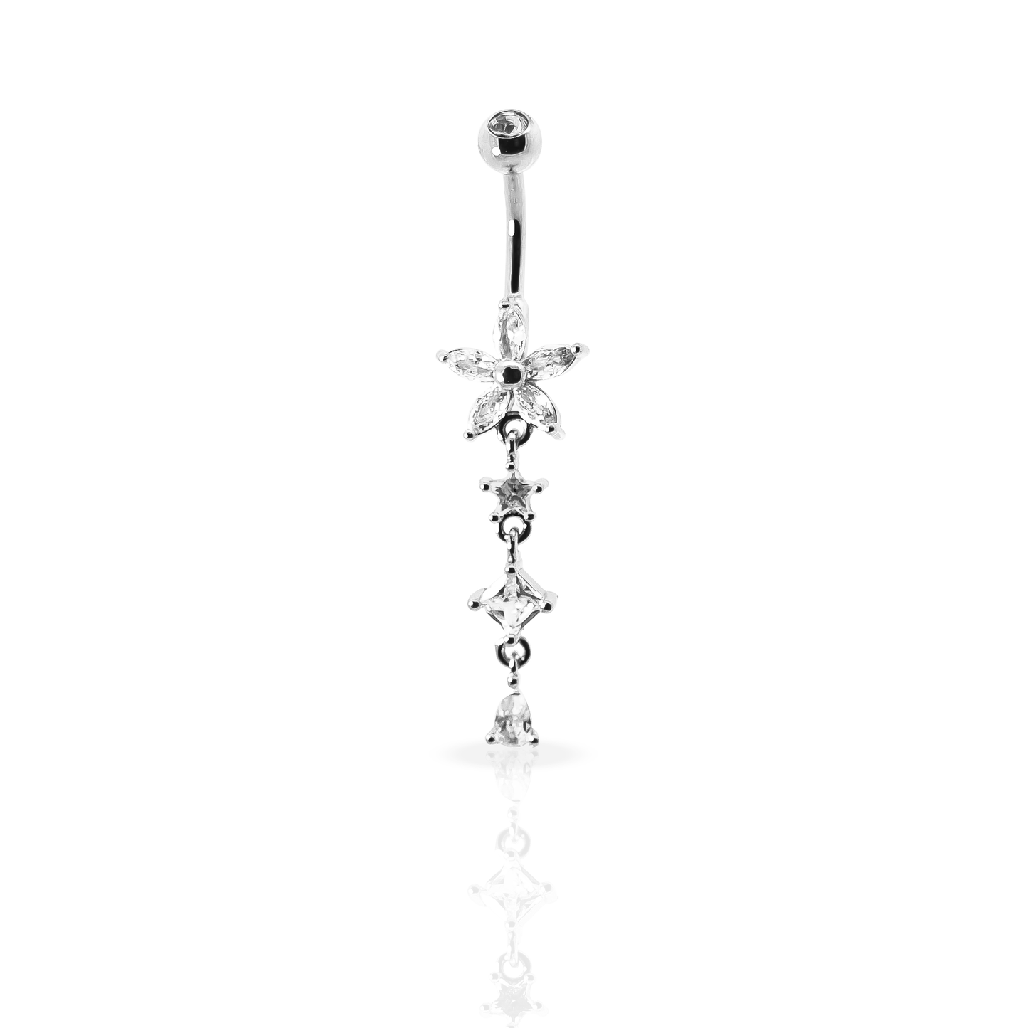 Forest Flower Dangle Belly Button Piercing - Silver