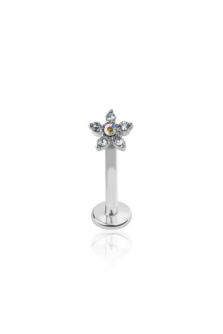 PREMIUM Crystal Flower Labret 16G - Surgical Steel