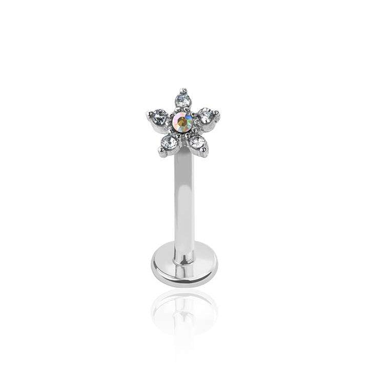 PREMIUM Crystal Flower Labret 16G - Surgical Steel