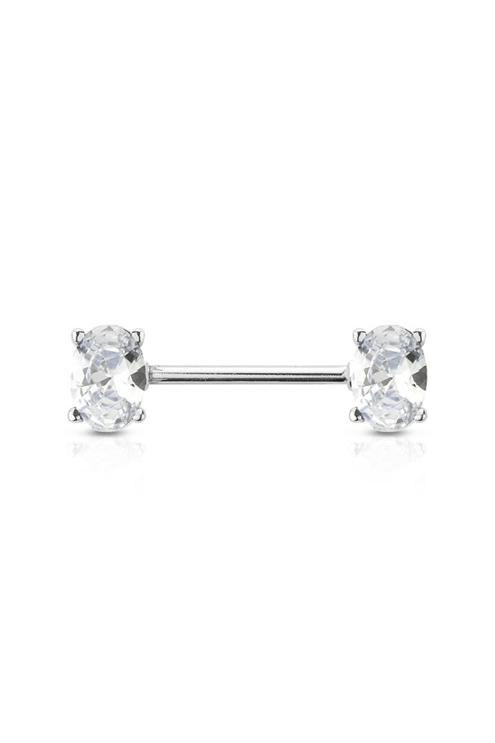 Claw-Set Oval Cut Crystal Nipple Barbell 14g