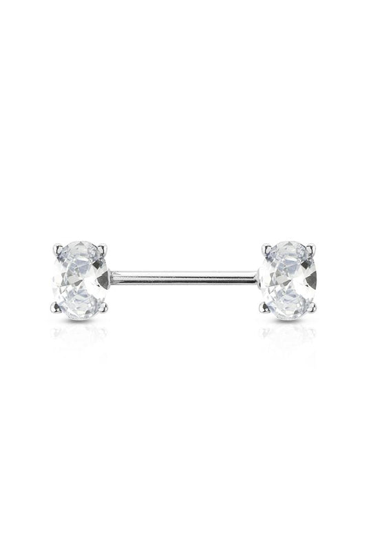 Claw-Set Oval Cut Crystal Nipple Barbell 14g