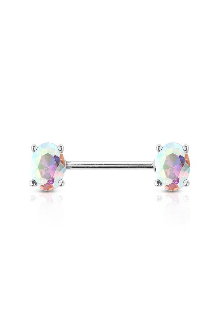 Claw-Set Oval Cut Crystal Nipple Barbell 14g