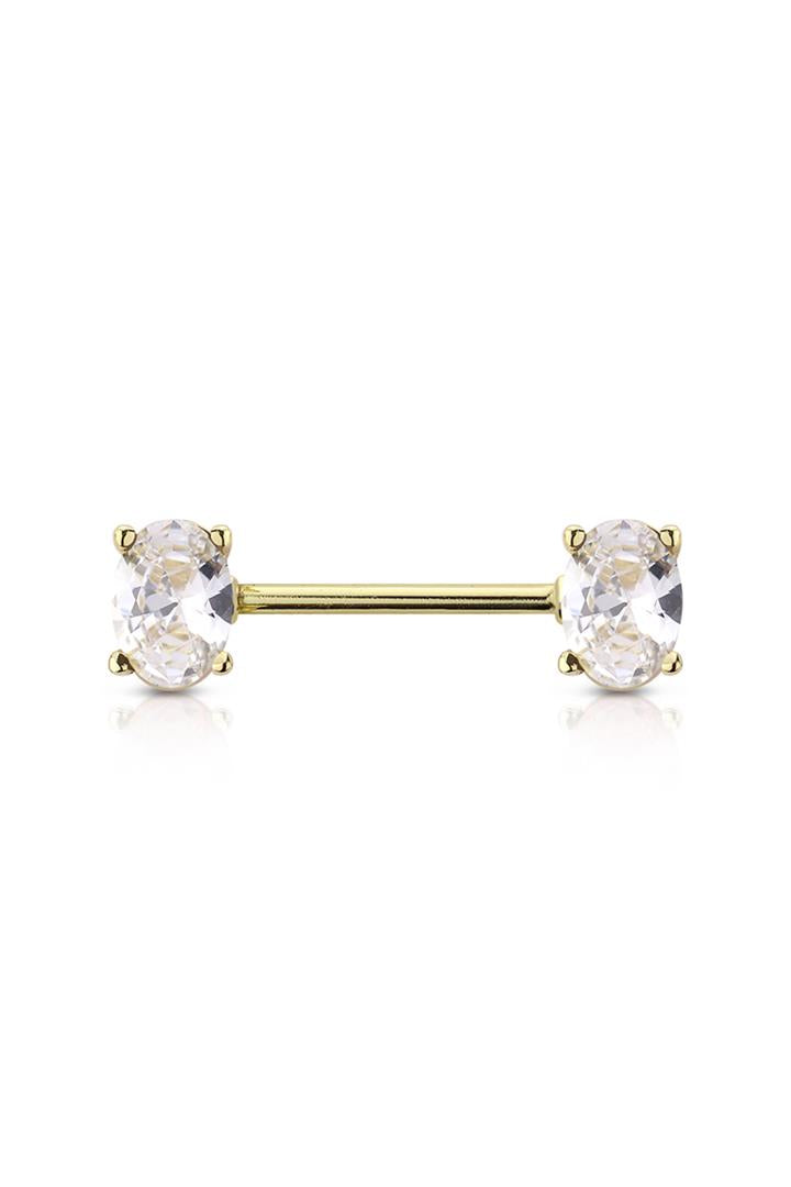 Claw-Set Oval Cut Crystal Nipple Barbell 14g