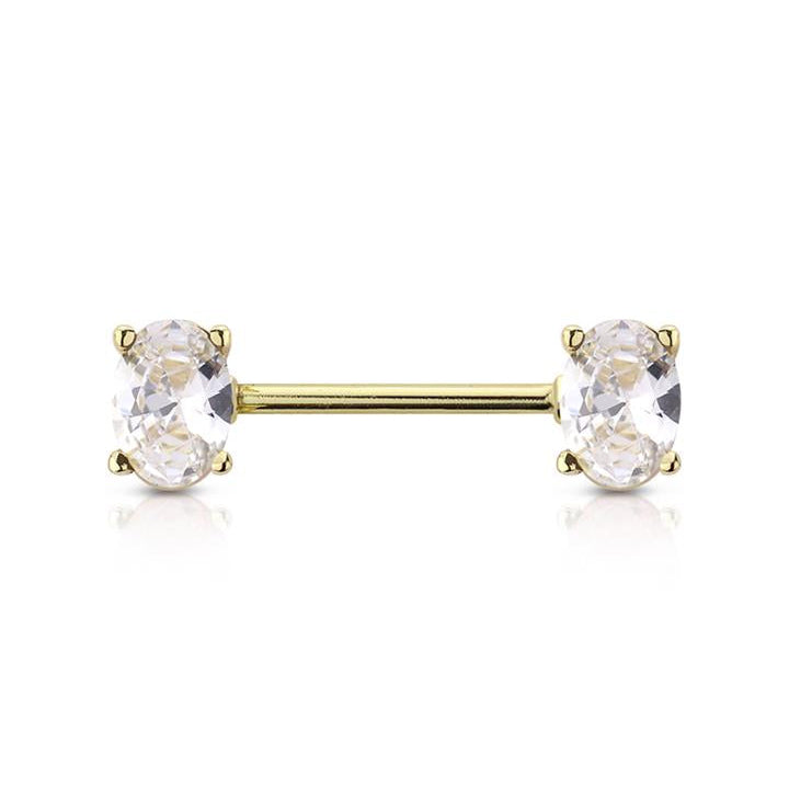 Claw-Set Oval Cut Crystal Nipple Barbell 14g