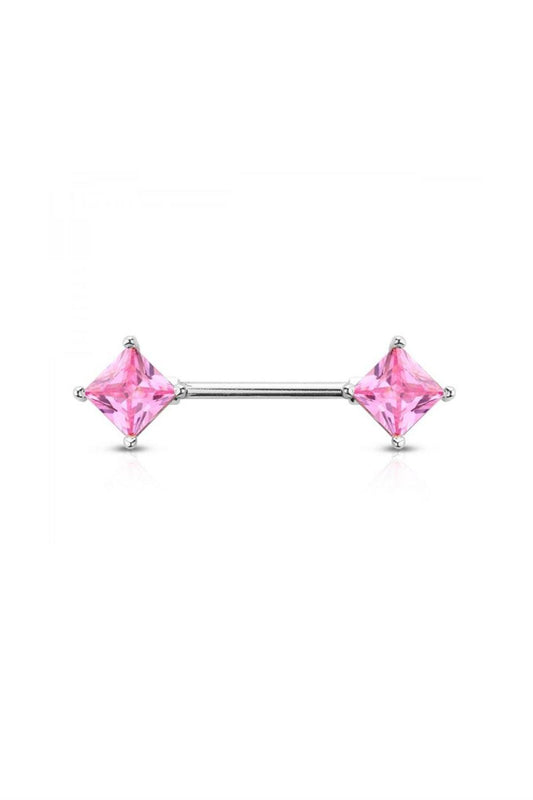 Claw-Set Pink Diamond Cut Crystal Nipple Barbell 14g
