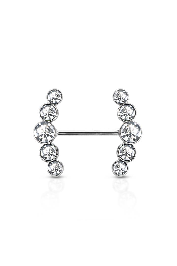 Bezel-Set Curved Crystal Nipple Barbell 14g