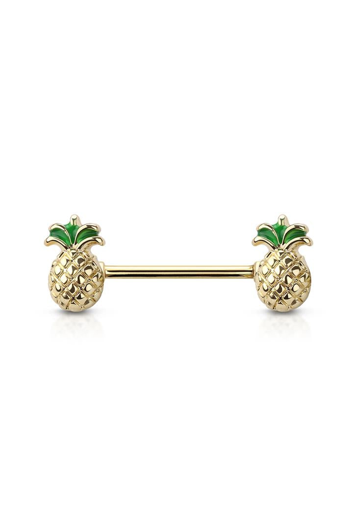 Etched Pineapple Nipple Barbell 14g