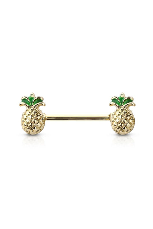 Etched Pineapple Nipple Barbell 14g