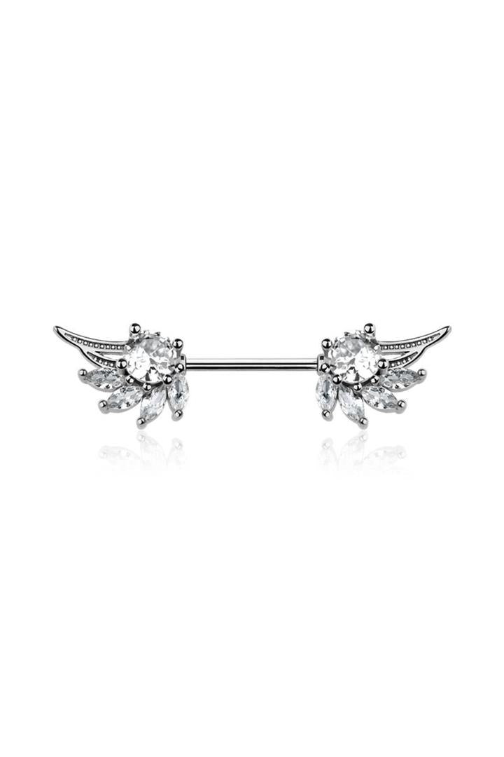 Embellished Crystal Angel Wings Nipple Barbell 14g