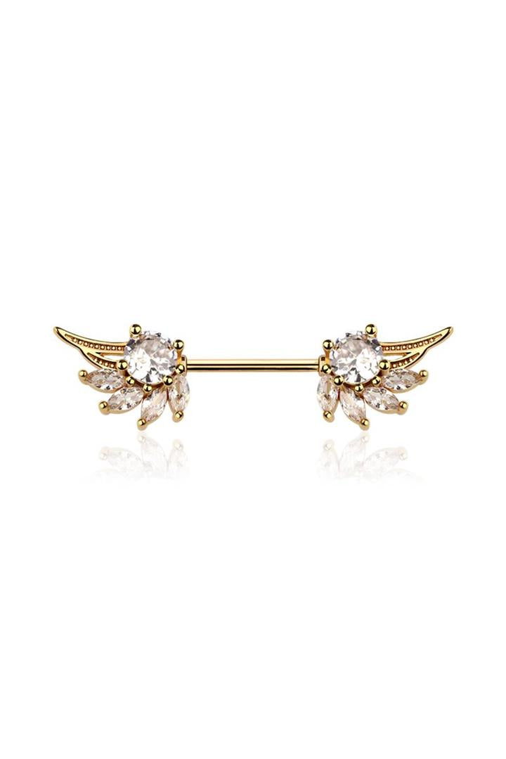 Embellished Crystal Angel Wings Nipple Barbell 14g