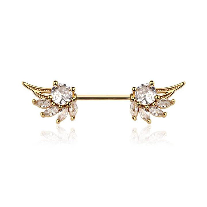 Embellished Crystal Angel Wings Nipple Barbell 14g