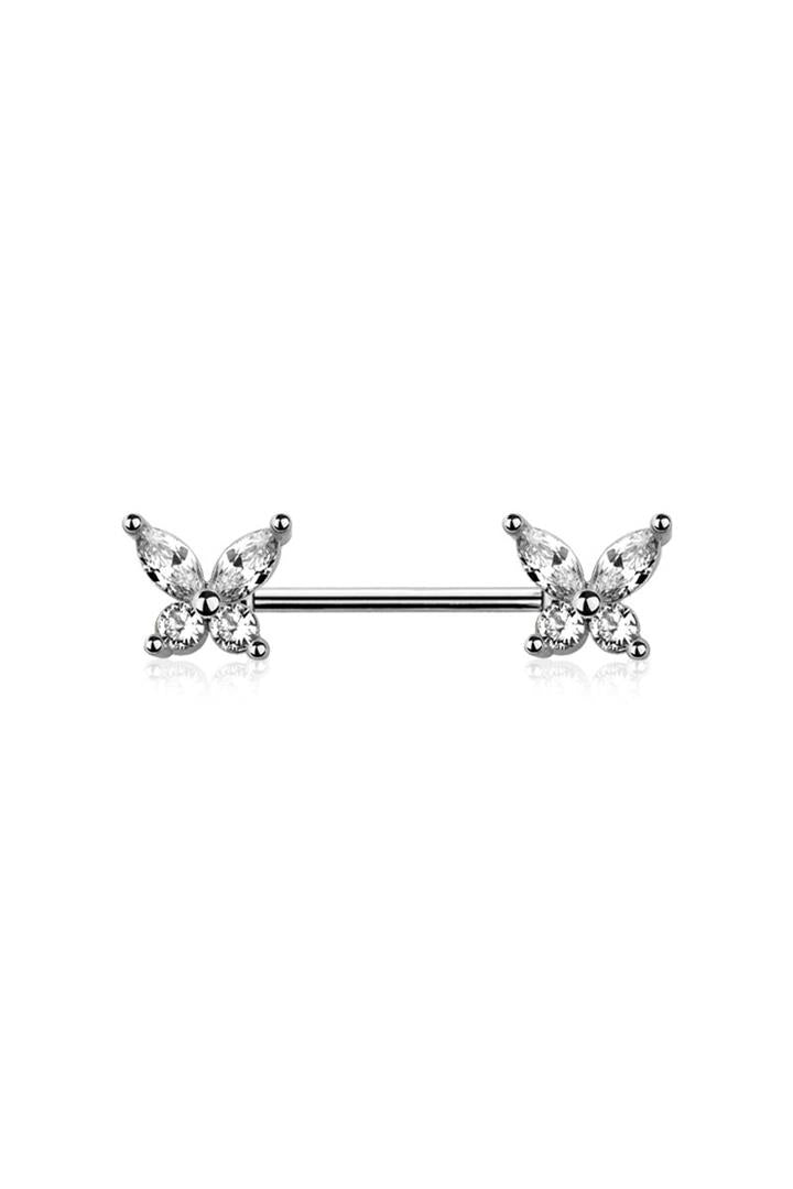 Pointed Wing Butterfly Nipple Barbell 14g