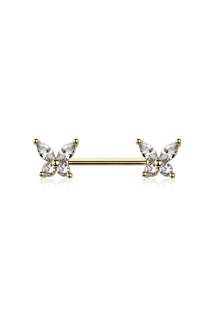Pointed Wing Butterfly Nipple Barbell 14g