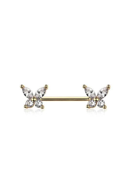 Pointed Wing Butterfly Nipple Barbell 14g