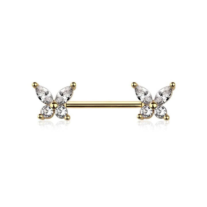 Pointed Wing Butterfly Nipple Barbell 14g