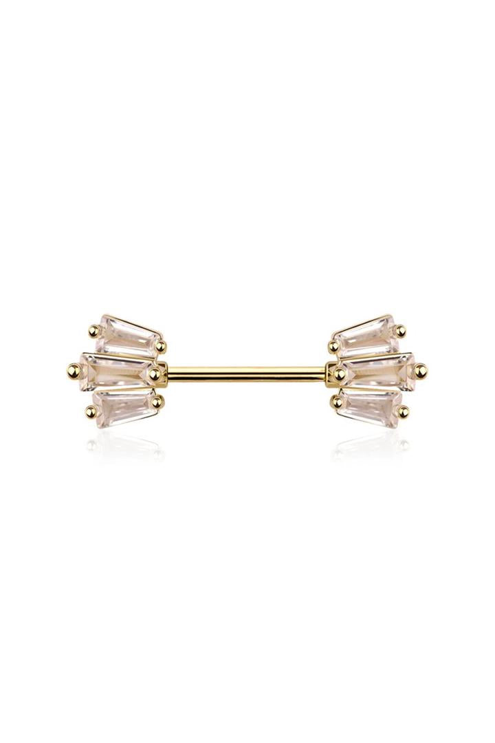 Triple Edge Crystal Nipple Barbell 14g