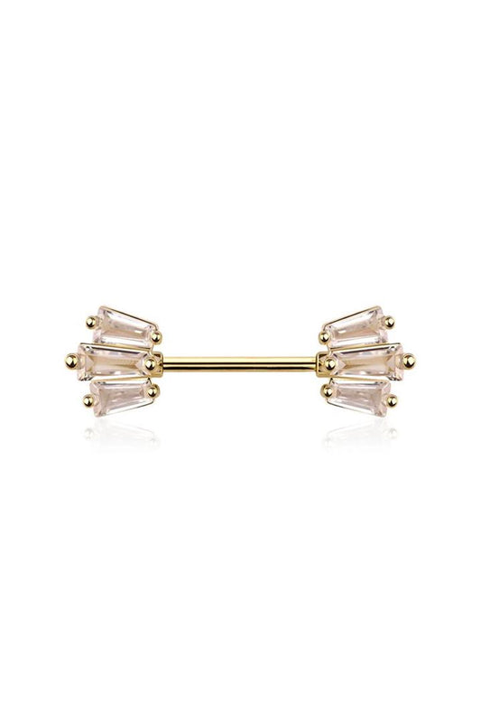 Triple Edge Crystal Nipple Barbell 14g