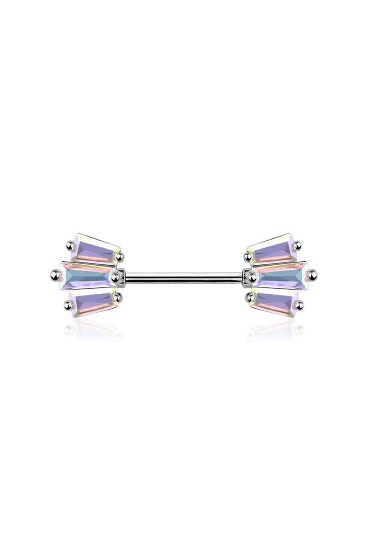 Triple Edge Crystal Nipple Barbell 14g
