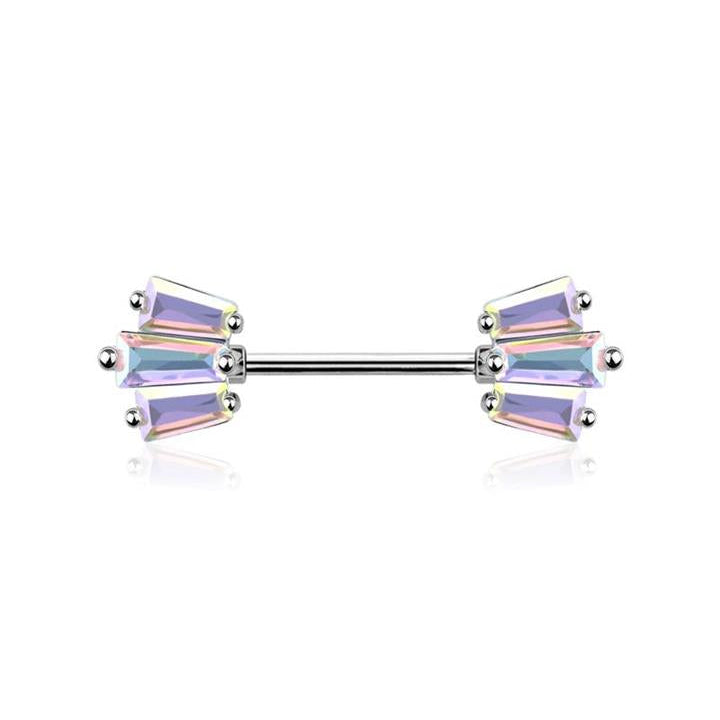 Triple Edge Crystal Nipple Barbell 14g