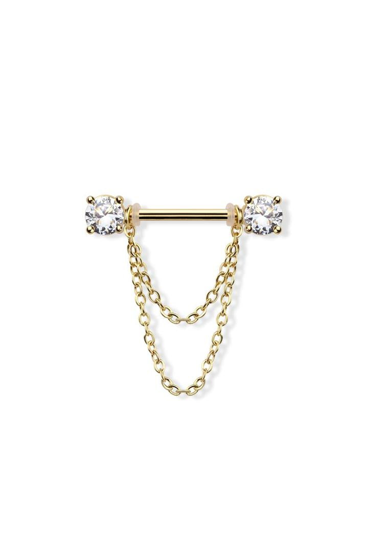 Chained Round Crystal Nipple Barbell 14g