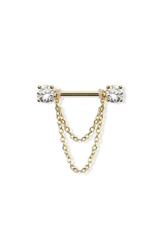 Chained Round Crystal Nipple Barbell 14g