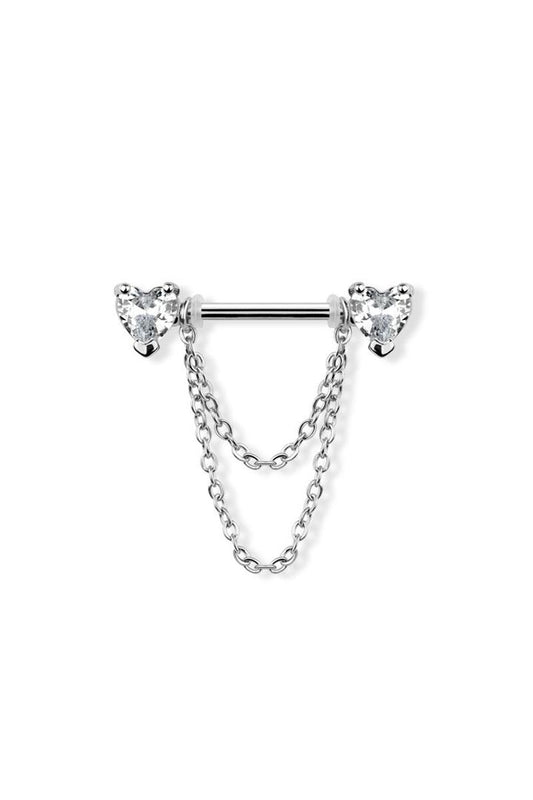 Chained Heart Crystal Nipple Barbell 14g