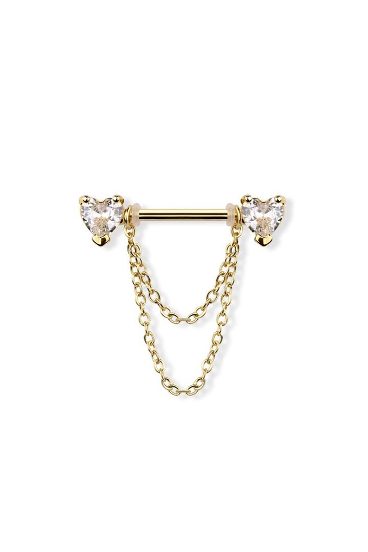 Chained Heart Crystal Nipple Barbell 14g