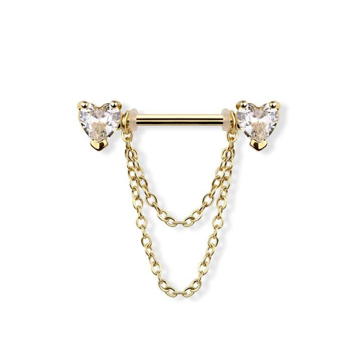 Chained Heart Crystal Nipple Barbell 14g