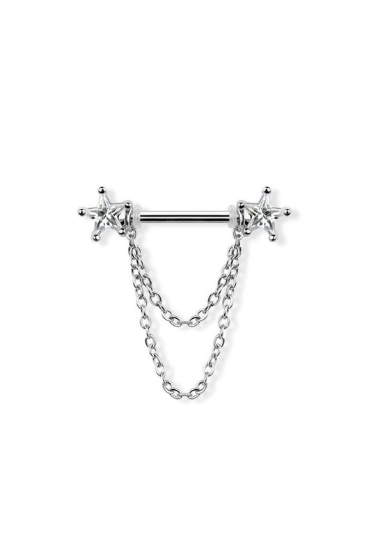 Chained Star Crystal Nipple Barbell 14g