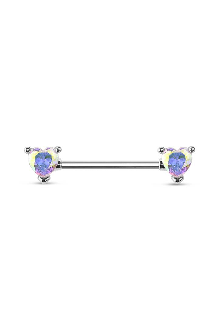 Claw-Set Lovely Heart Crystal Nipple Barbell 14g