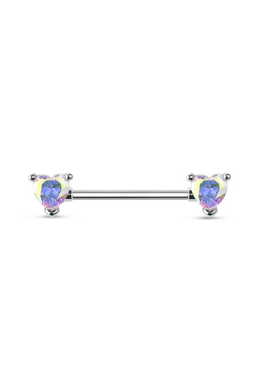 Claw-Set Lovely Heart Crystal Nipple Barbell 14g