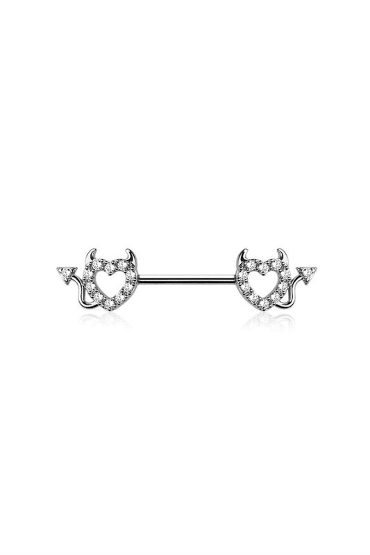 Devil Heart Crystal Channel-Set Nipple Barbell 14g