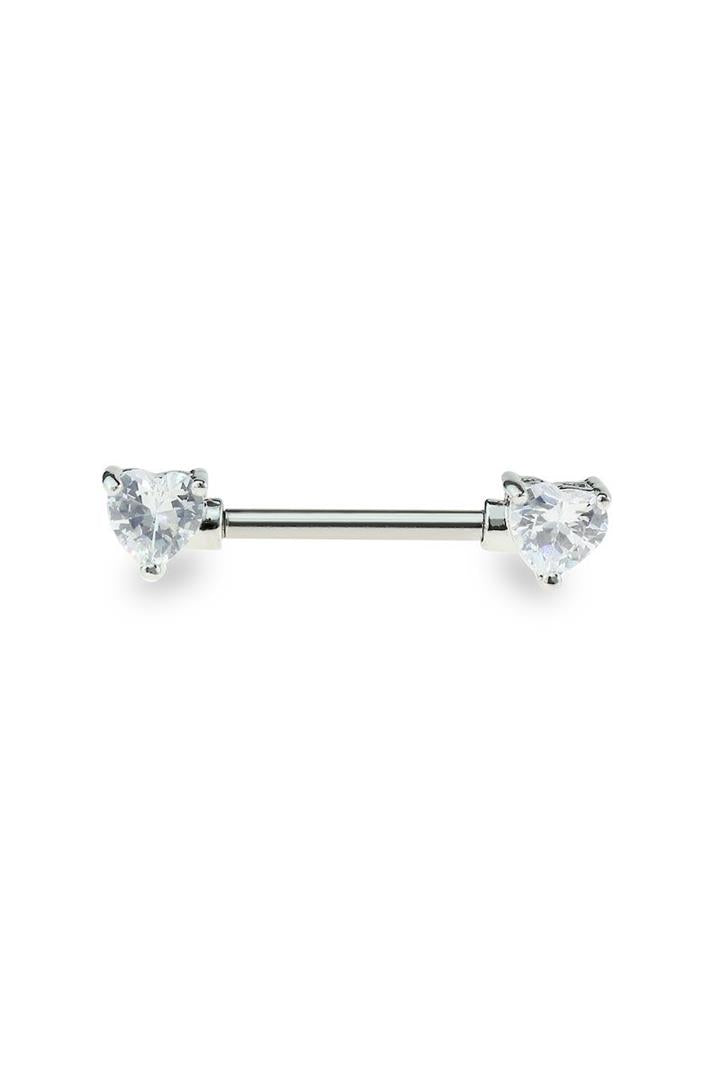 Claw-Set Lovely Heart Crystal Nipple Barbell 14g