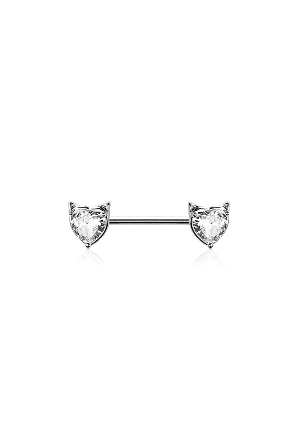 Kitty Heart Crystal Nipple Barbell 14g