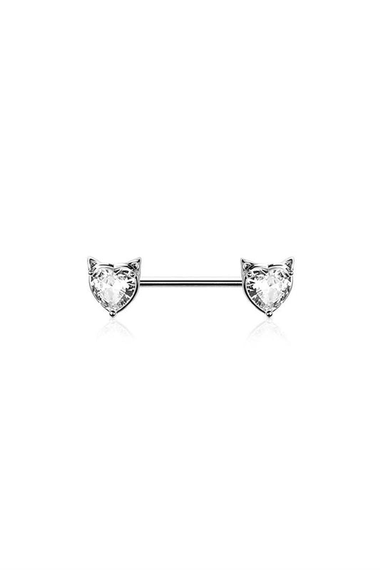 Kitty Heart Crystal Nipple Barbell 14g