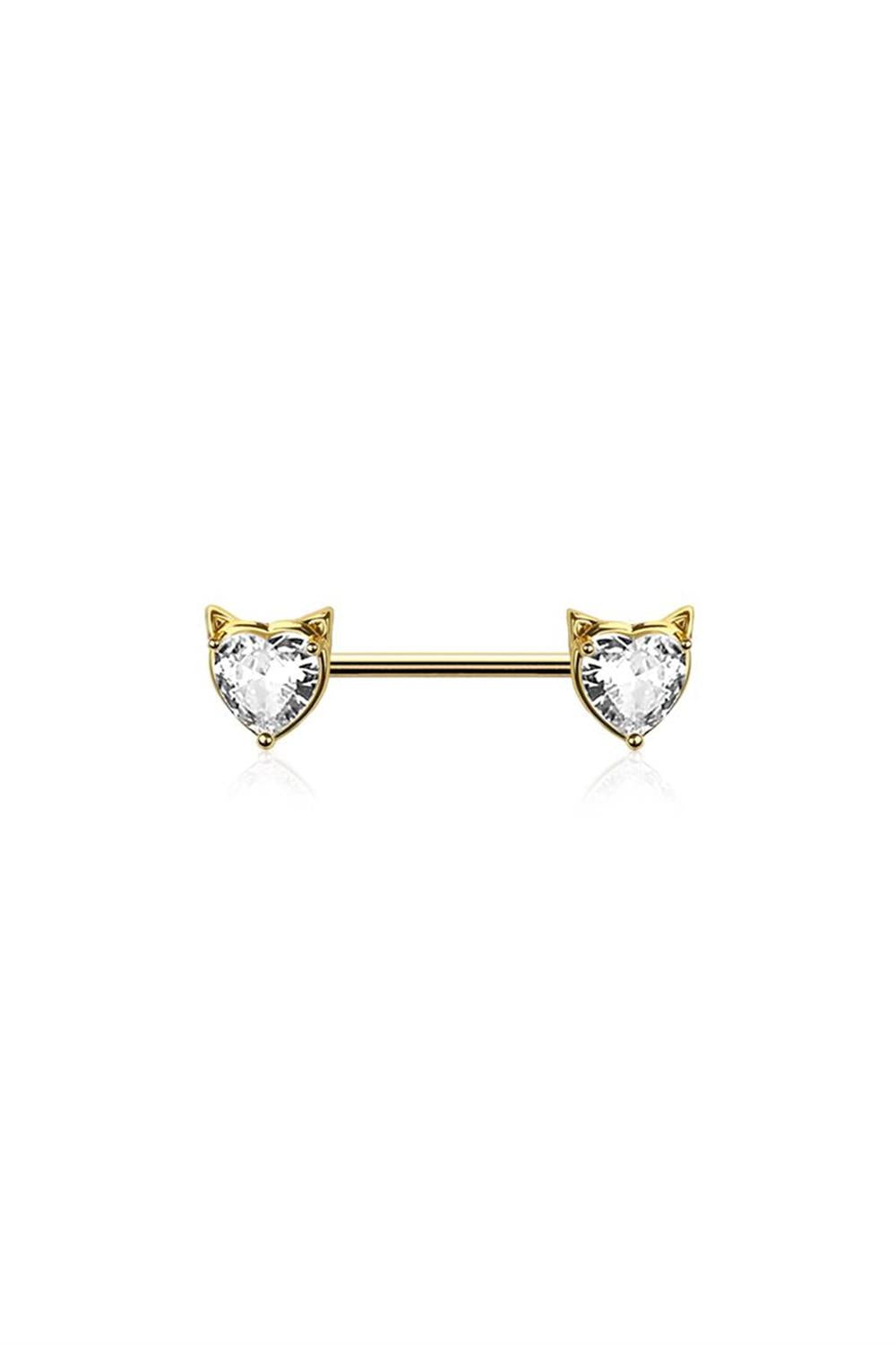 Kitty Heart Crystal Nipple Barbell 14g