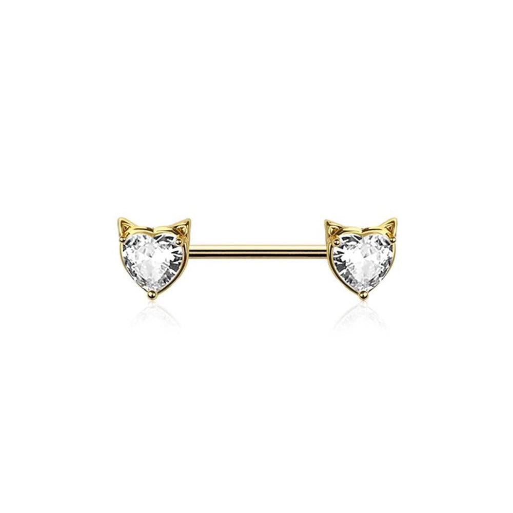 Kitty Heart Crystal Nipple Barbell 14g