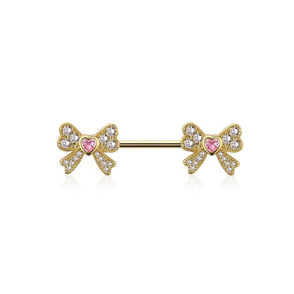 Little Bows Crystal Nipple Barbell 14g