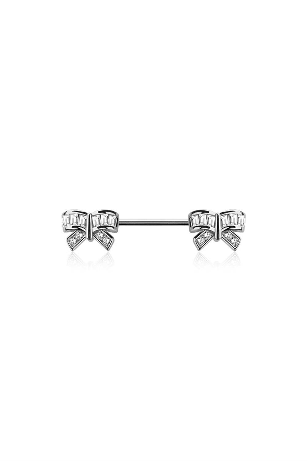 Crystal Channel-Set Bows Nipple Barbell 14g
