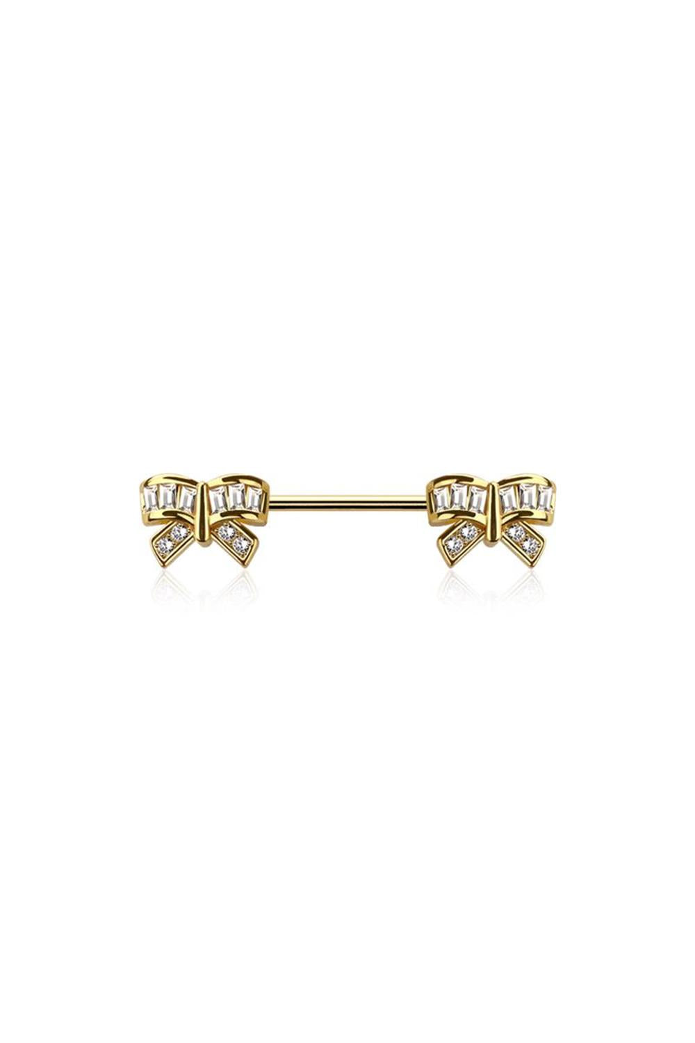 Crystal Channel-Set Bows Nipple Barbell 14g
