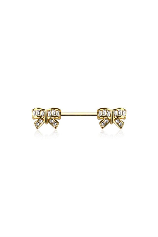 Crystal Channel-Set Bows Nipple Barbell 14g