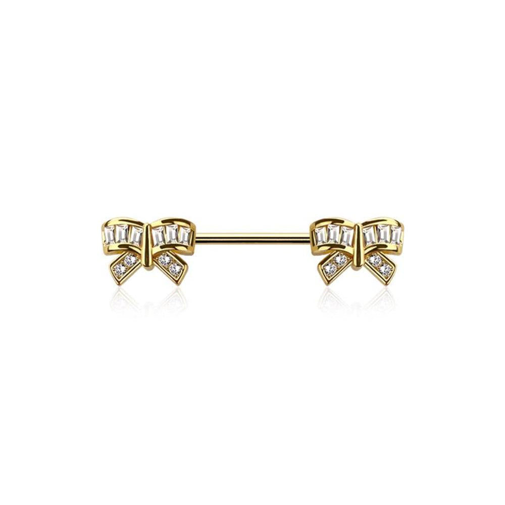 Crystal Channel-Set Bows Nipple Barbell 14g