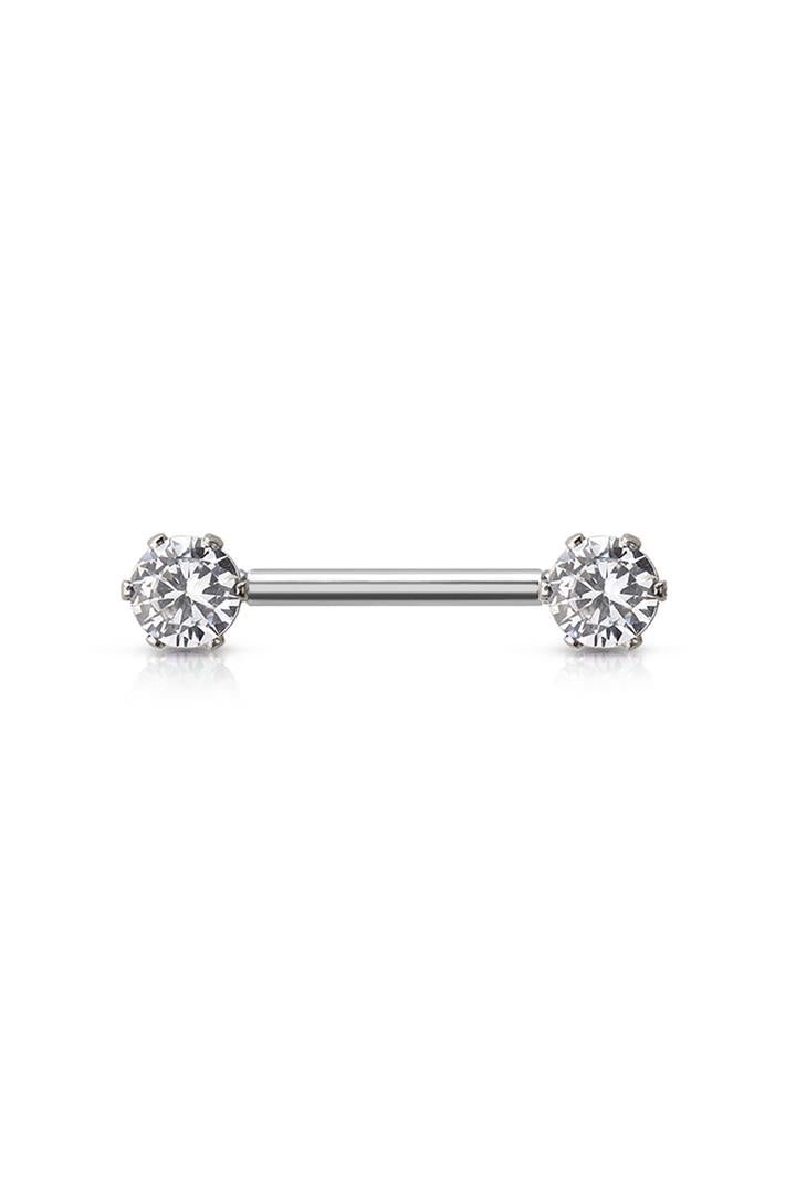 Simple Round Crystal Nipple Barbell 14g