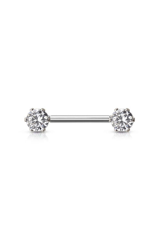 Simple Round Crystal Nipple Barbell 14g