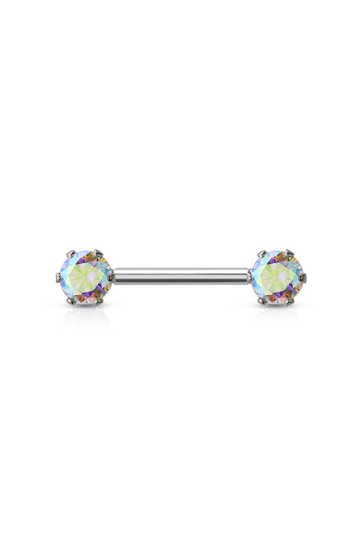 Simple Round Crystal Nipple Barbell 14g