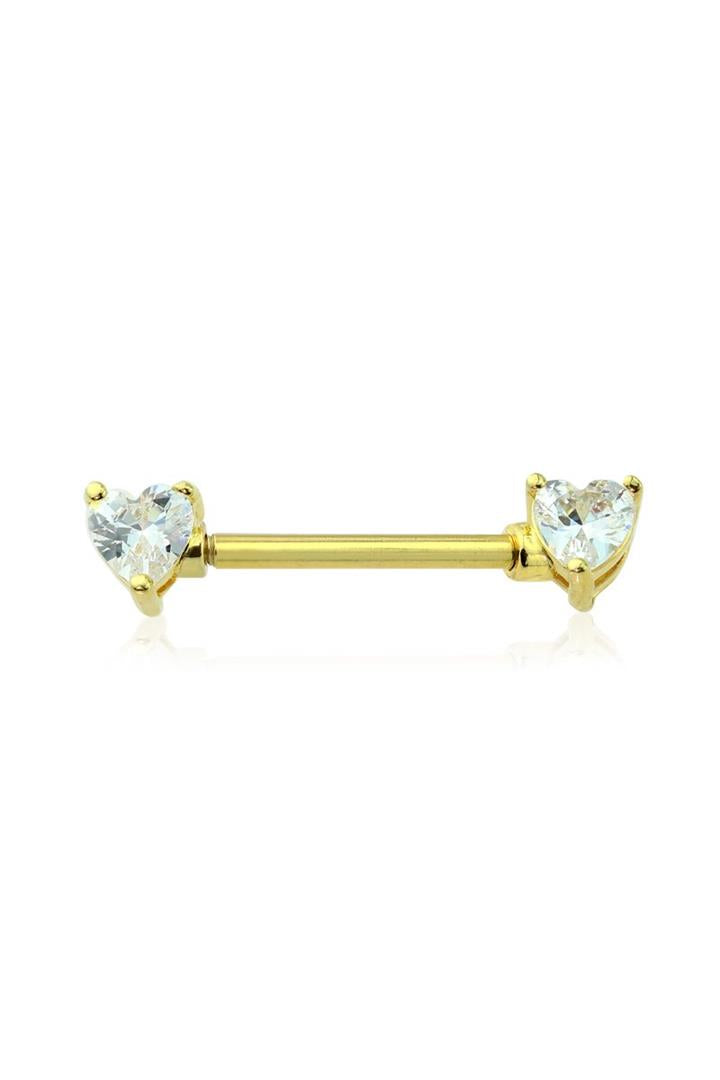 Claw-Set Lovely Heart Crystal Nipple Barbell 14g